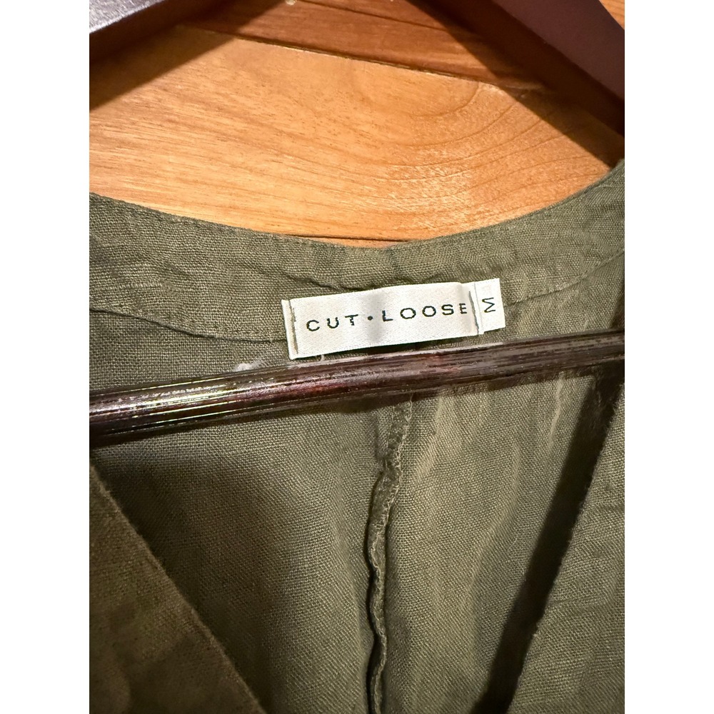 Cut Loose Womens Olive Green 100% Linen Button Front Cinch Back Vest Size M USA - Picture 4 of 9